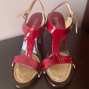 Michael Kors strap sandal heels in deep red color. Size 8